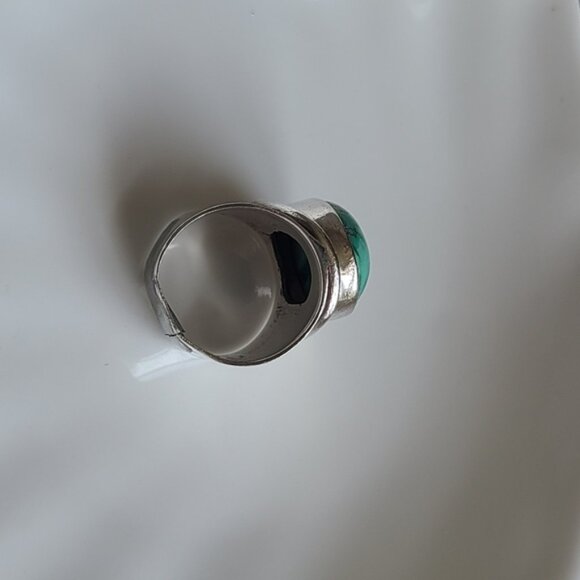 Vintage Boho Sterling Silver Chunky Western Turquoise Large Cabochon Ring 8 - Picture 6 of 11